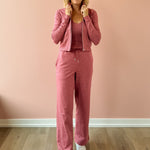 Varley Rufus Zip Through and Motion Easy Jogger 30 in pink, front view.