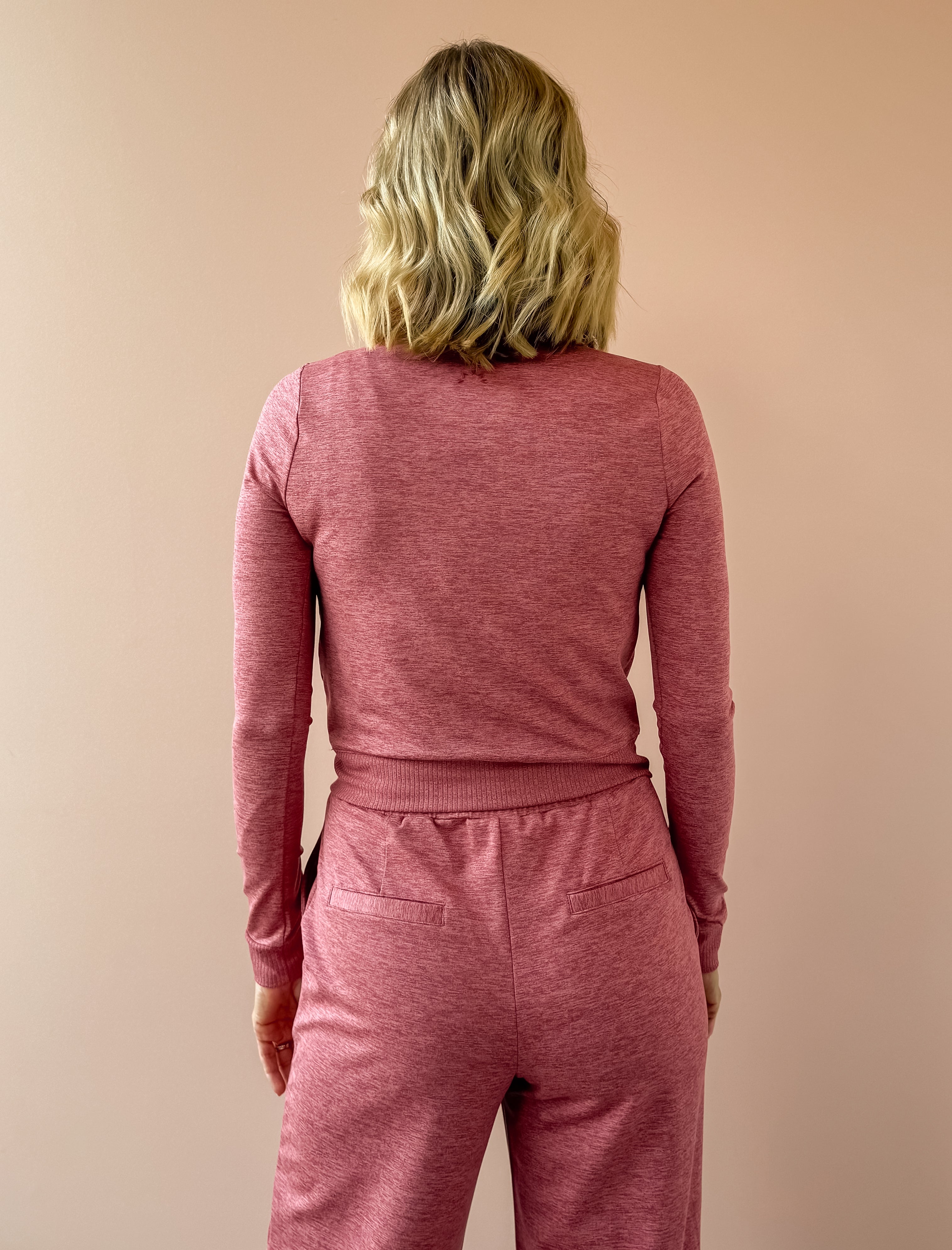 Varley Rufus Zip Through in pink, back close-up.
