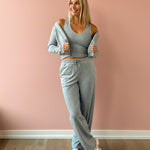 Varley Ruby Cropped Tank, Rufus Cropped Zip Through and Motion Easy Jogger 30 in grey, front view.