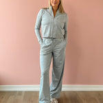 Varley Rufus Cropped Zip Through and Motion Easy Jogger 30 in grey, front view.
