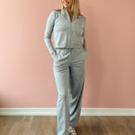 Varley Rufus Cropped Zip Through and Motion Easy Jogger 30 in grey, front view.