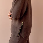 Varley Loxley Raglan Boyfriend Sweat and The Wide Leg Pant 30'' in brown, side detail.