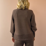 Varley Loxley Raglan Boyfriend Sweat and The Wide Leg Pant 30'' in brown, back close-up.