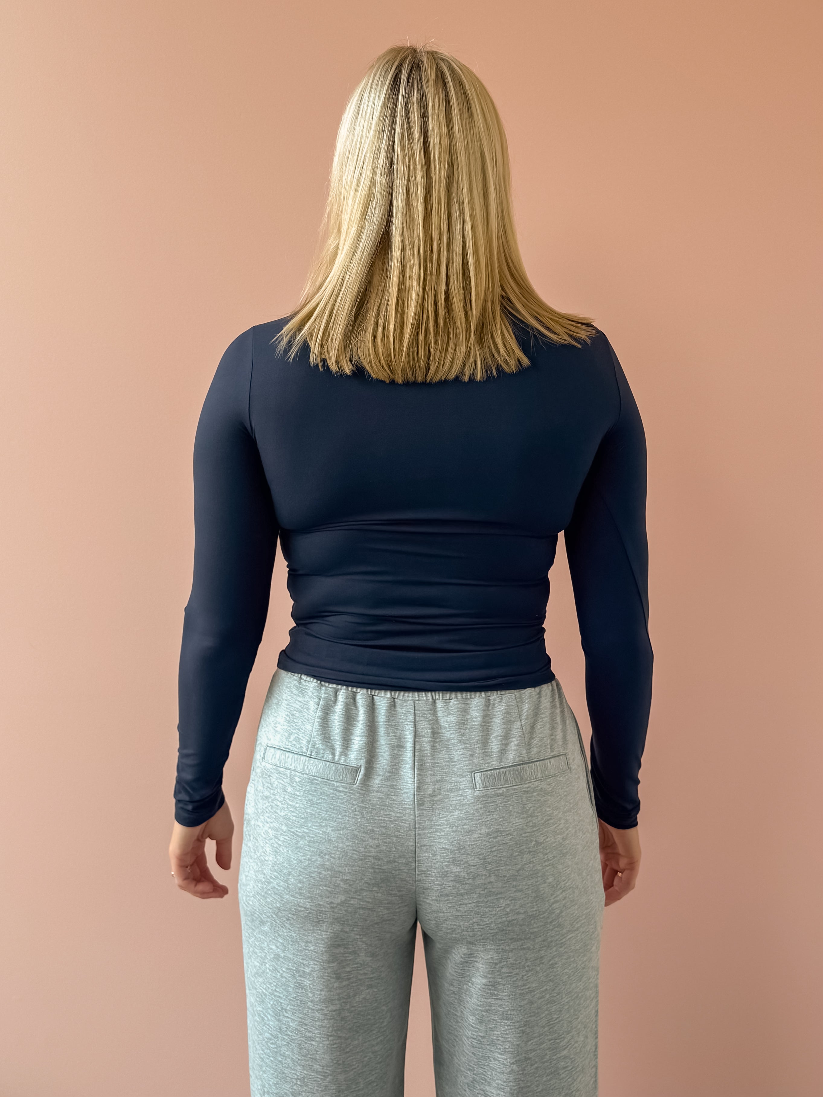 Glowie Sofie Top in navy, back close-up.