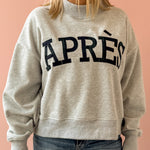 Glowie Apres Mock Neck Sweatshirt in grey, front close-up.
