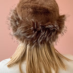 Common Knit Genevieve Brown Faux Fur Hat in brown, back view.