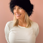 Common Knit Genevieve Black Faux Fur Hat in black, front view.