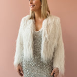 Sadie & Sage Angel Wings Fringe Jacket in ivory, front close-up.