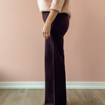 Pistola Penny High Rise Wide Leg Jean in claret, side close-up of the leg.