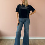 Dear John Maddox Short Sleeve Top in black, front view.