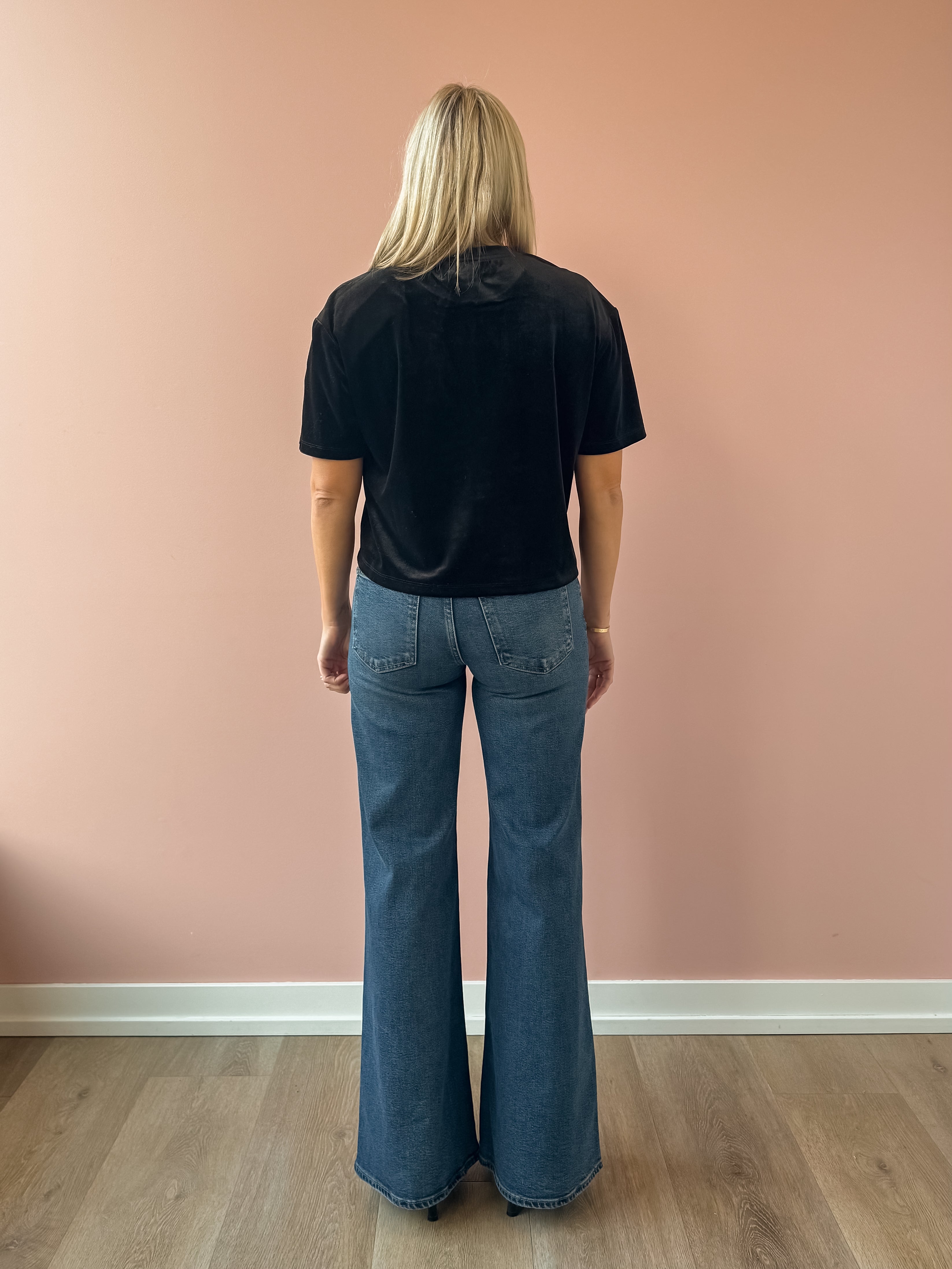 Dear John Maddox Short Sleeve Top in black, back view.