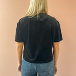 Dear John Maddox Short Sleeve Top in black, back close-up.