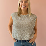 Sadie & Sage Luster Sequin Cami Top in silver, front close-up.