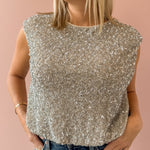 Sadie & Sage Luster Sequin Cami Top in silver, front close-up.