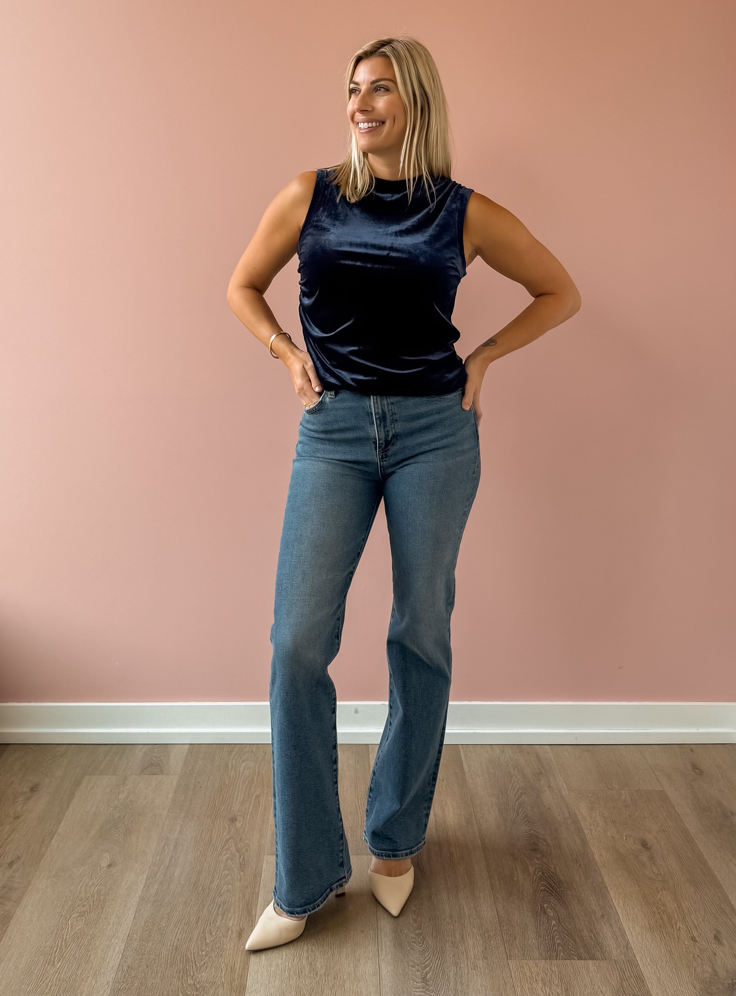 Dear John Shaunee Top in blue, front view.