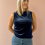 Dear John Shaunee Top in blue, front close-up.