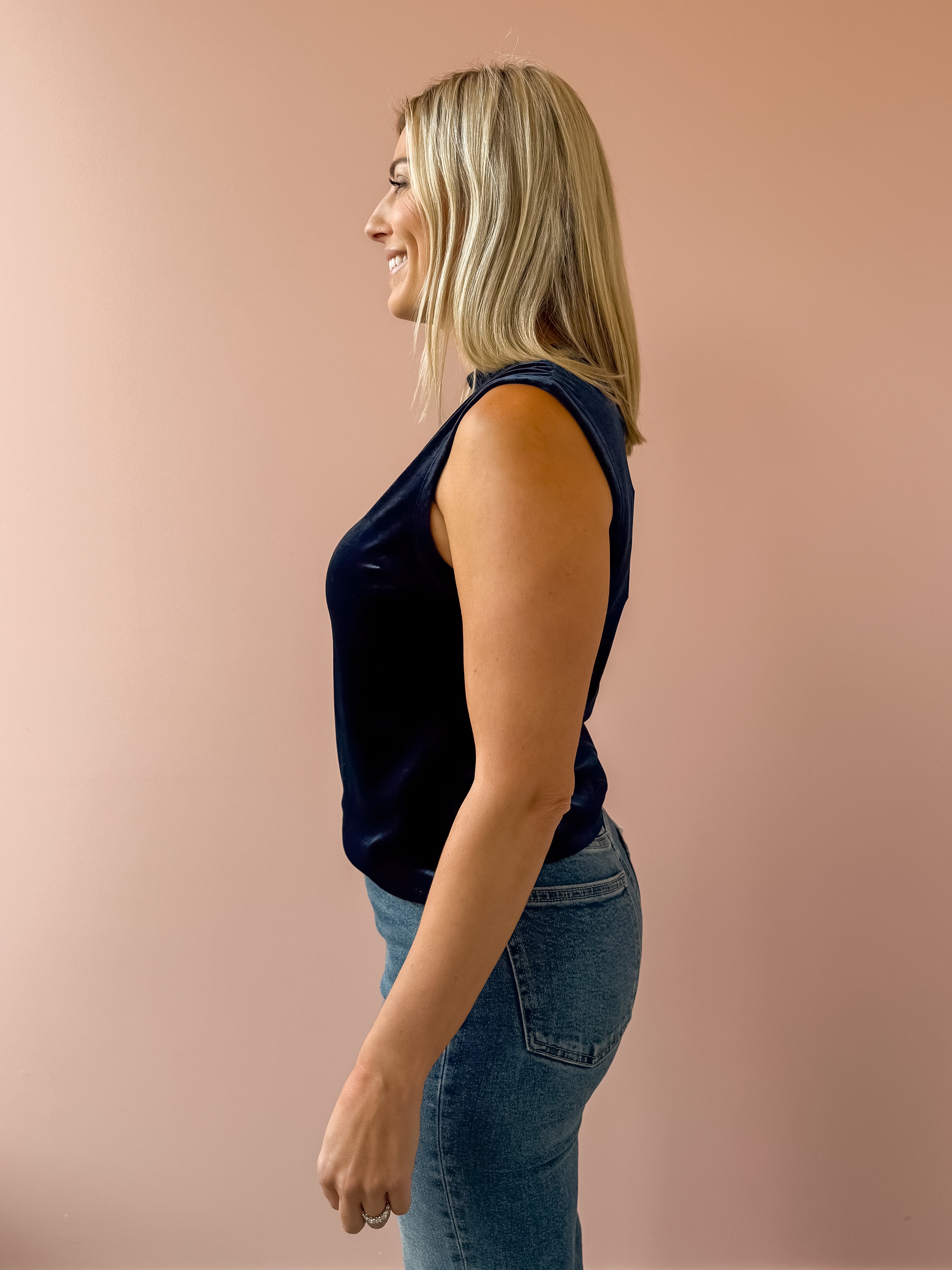 Dear John Shaunee Top in blue, side view.