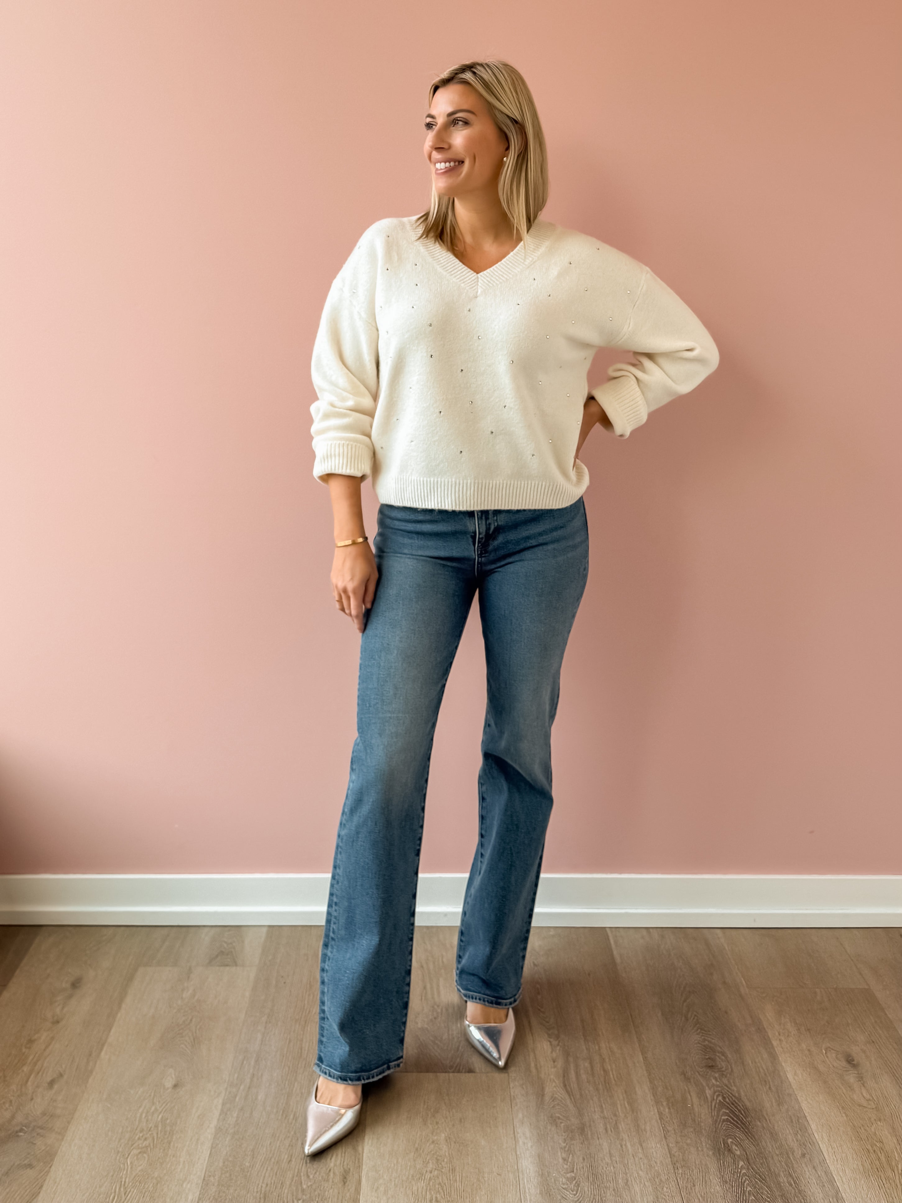 Adelyn Rae Angie Sweater in white, front view.