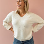 Adelyn Rae Angie Sweater in white, front close-up.