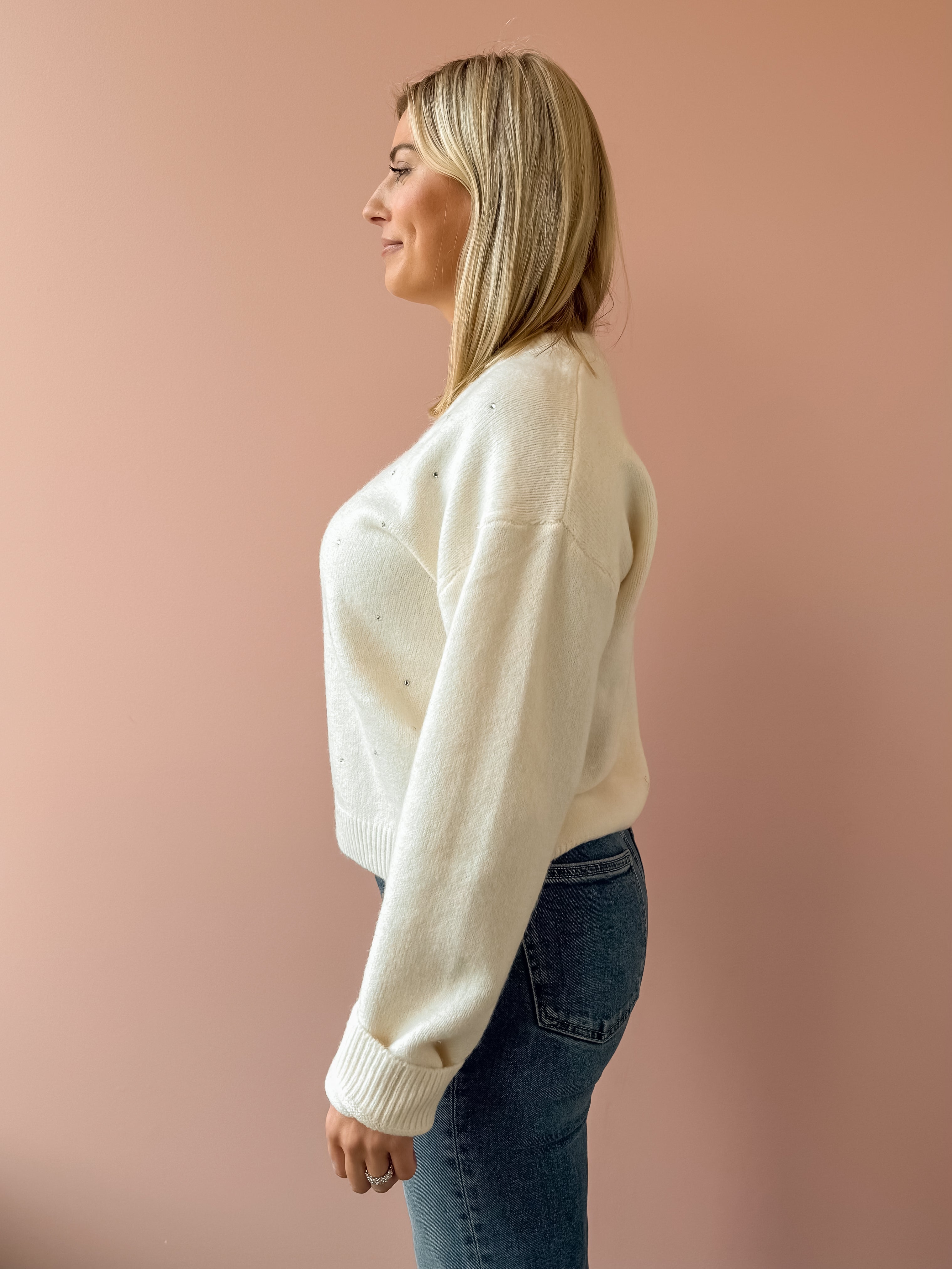 Adelyn Rae Angie Sweater in white, side view.