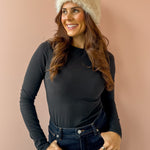 Common Knit Franny Dome Faux Fur Hat in cream, front view.