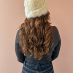 Common Knit Franny Dome Faux Fur Hat in cream, back view.