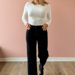 Just Black Denim Stella High Rise Straight Jean in black, front view.