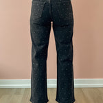 Just Black Denim Stella High Rise Straight Jean in black, back close-up.