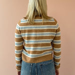Z Supply Medina Stripe Cardigan in tan stripe, back close-up.