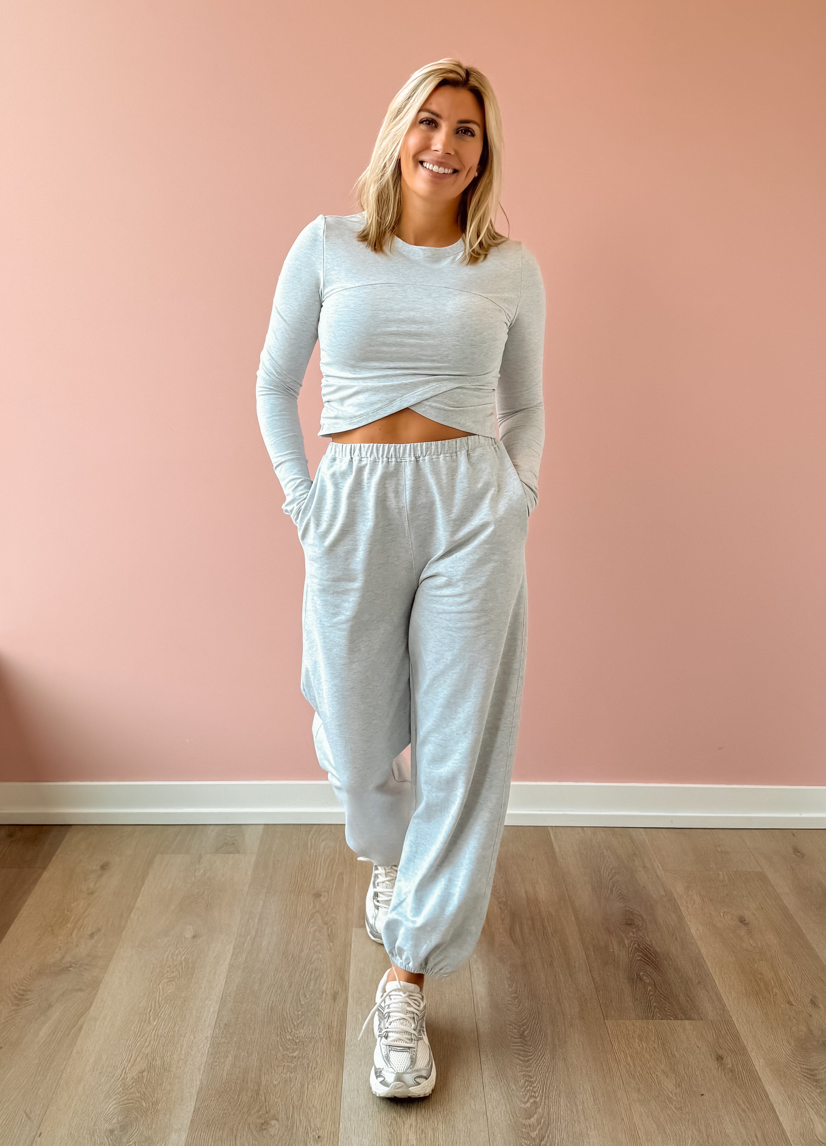 Glowie Maddie Jogger in grey, front view.